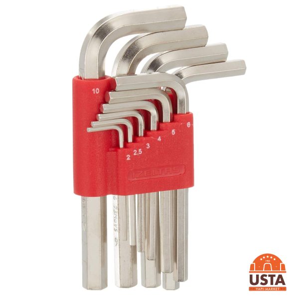 İzeltaş Altı Köşe Allen Anahtar Takımı Kısa Boy 10'lu