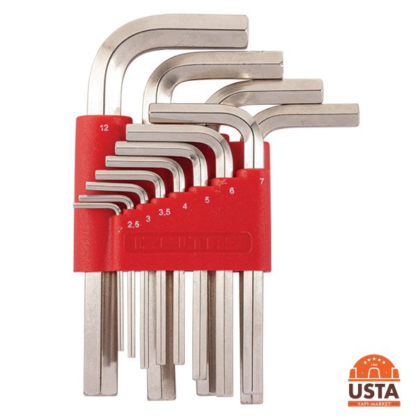 İzeltaş Altı Köşe Allen Anahtar Takımı Kısa Boy 12'li