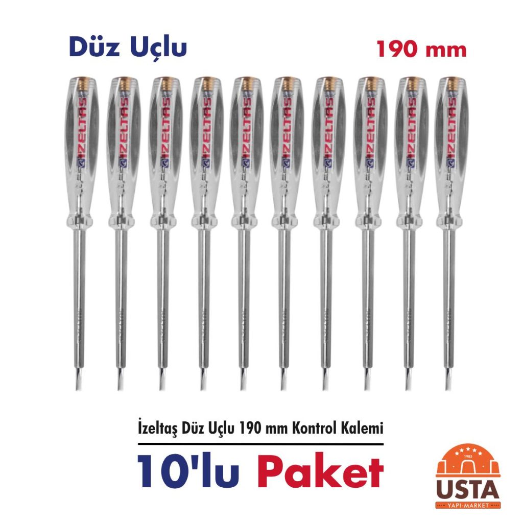 İzeltaş Düz Uçlu Kontrol Kalemi 190 mm 10'lu Paket