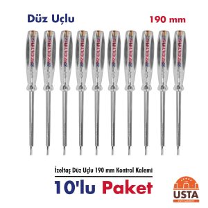 İzeltaş Düz Uçlu Kontrol Kalemi 190 mm 10'lu Paket