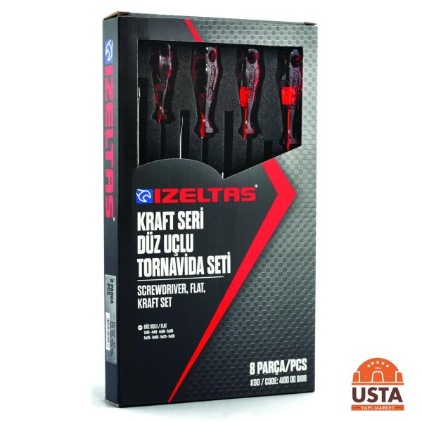 İzeltaş Düz Uçlu Tornavida Seti Kraft 8 Parça