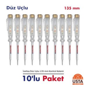 İzeltaş Düz Uçlu Kontrol Kalemi 135 mm 10'lu Paket