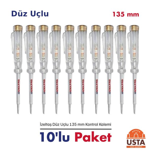 İzeltaş Düz Uçlu Kontrol Kalemi 135 mm 10'lu Paket