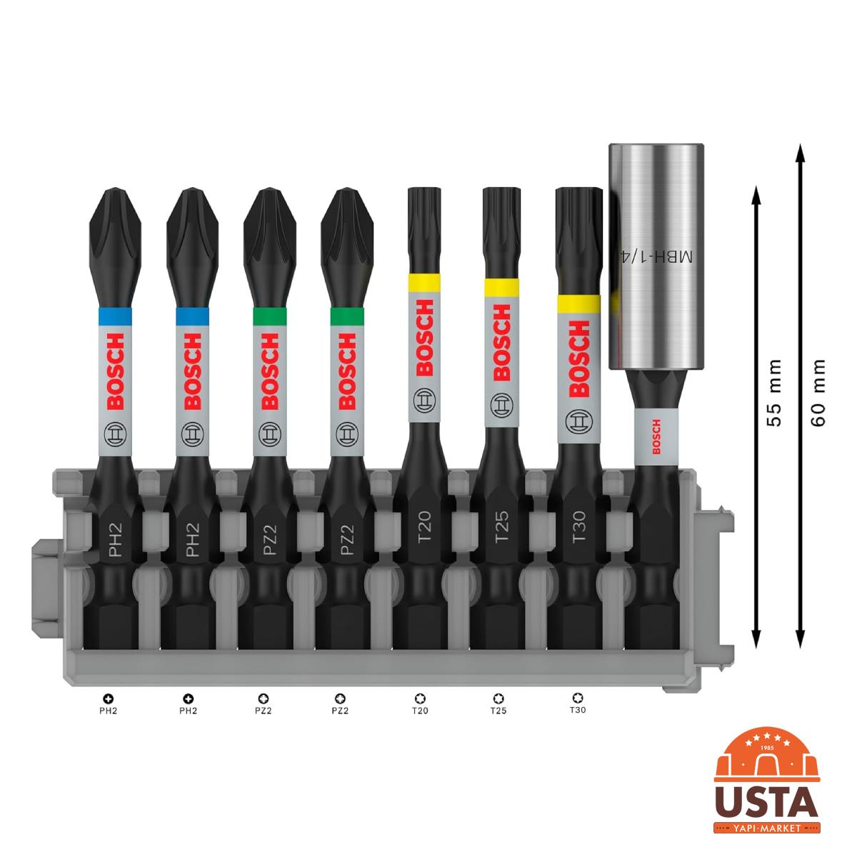 Bosch PRO impact Set 8 Parça T/PZ/PH Adaptörlü Karışık Uç Seti Bosch PRO impact Set 8 Parça T/PZ/PH Adaptörlü Karışık Uç Seti - Görsel 2